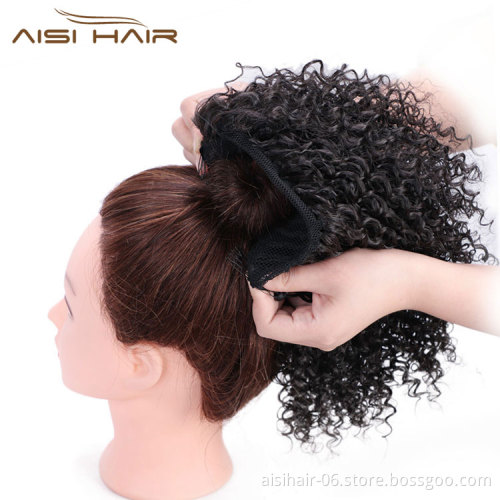 Aisi Hair African Americans Clip In Ponytail Hairpieces High Temperature Fiber Afro Kinky Clip In Hair Extensions